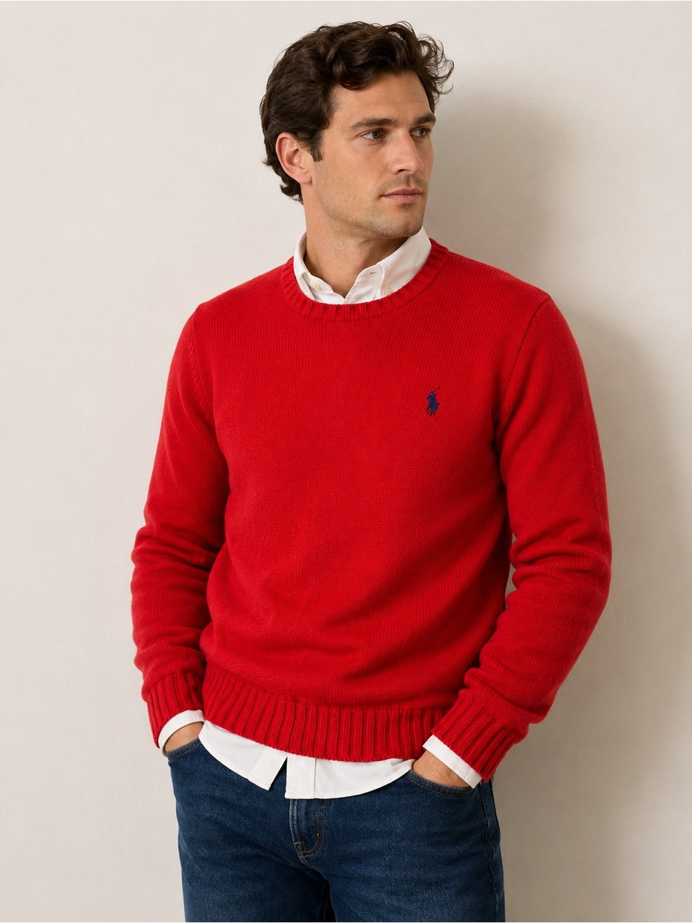 Polo Ralph Lauren Red Cotton Crewneck Sweater Large Preppy Classic